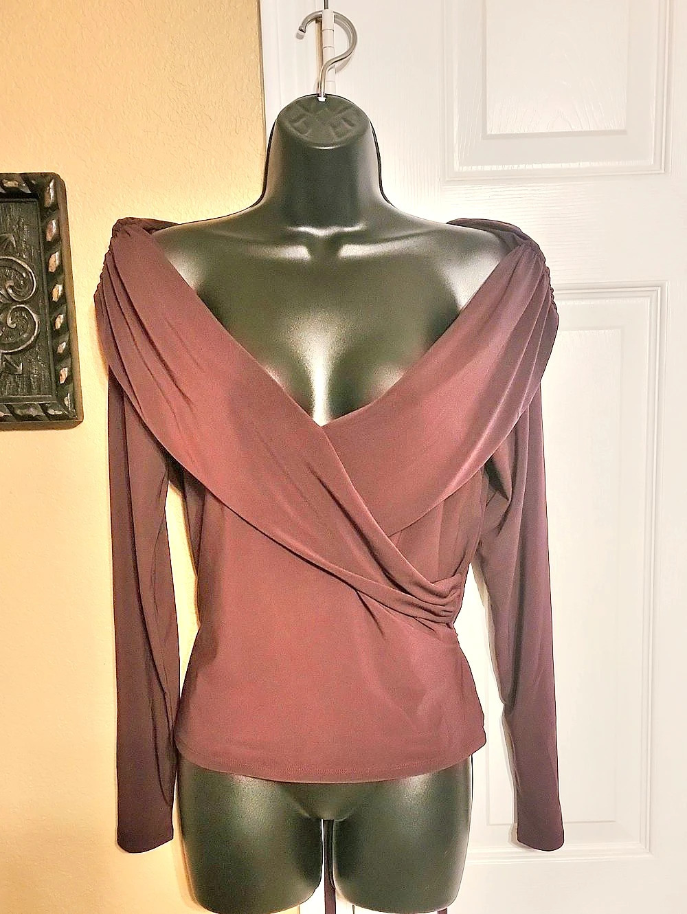 Brown Long Sleeve Wrap Blouse Like New
